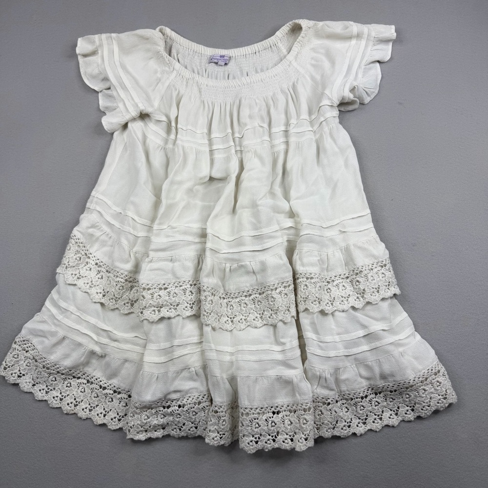 Muche et Muchette Ivory Boho Tiered Lace Peasant Dress One Size Cottagecore